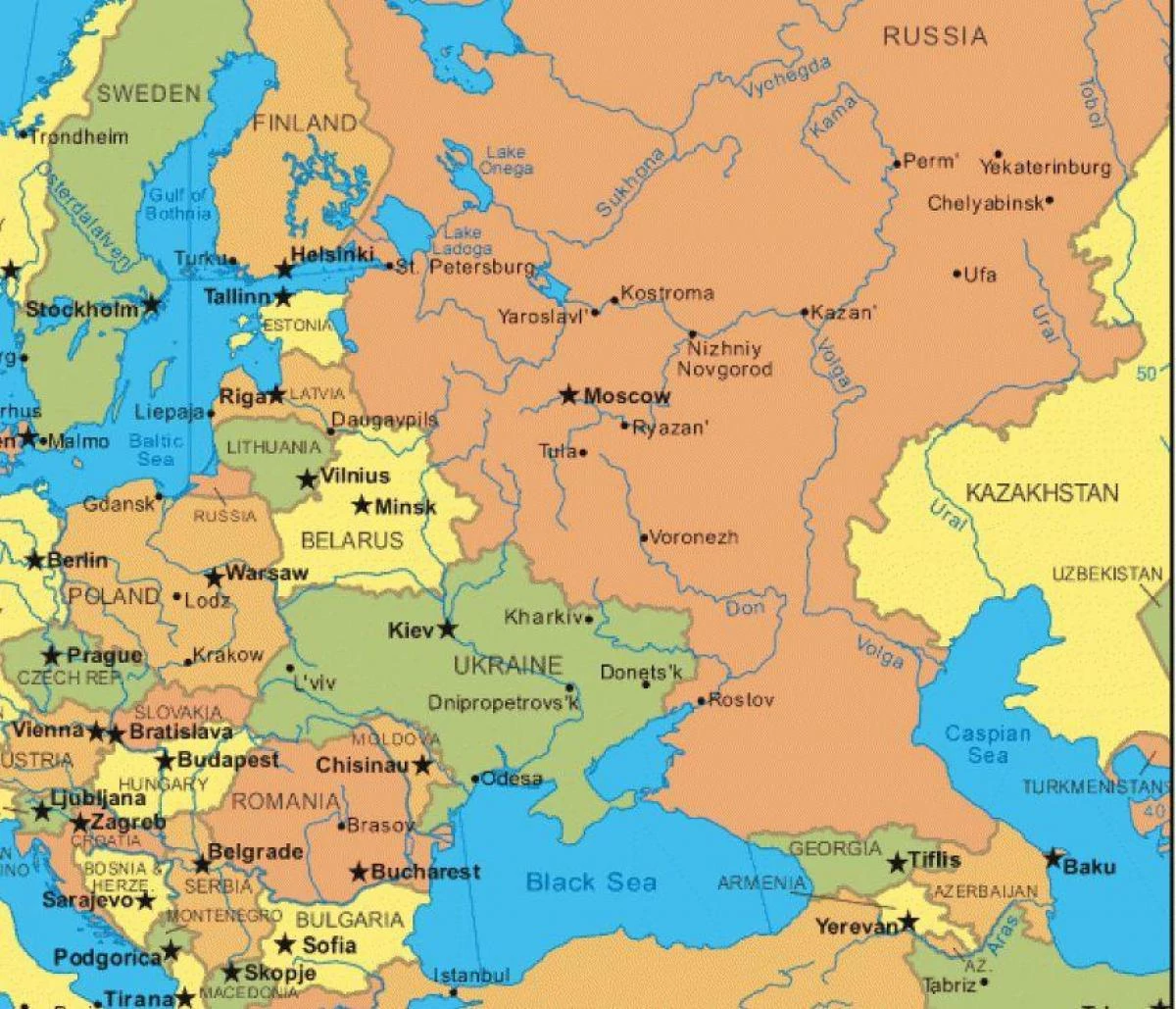 mapa de europa del este y rusia