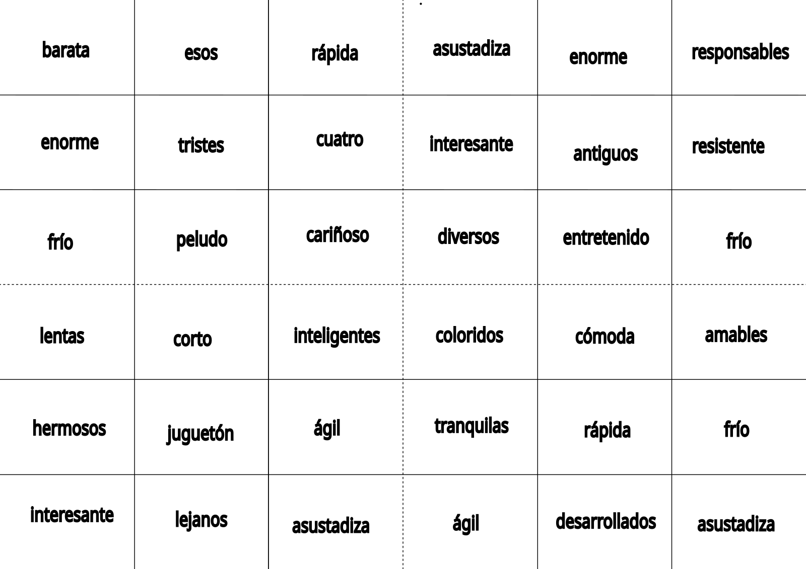 Bingo adjetivos